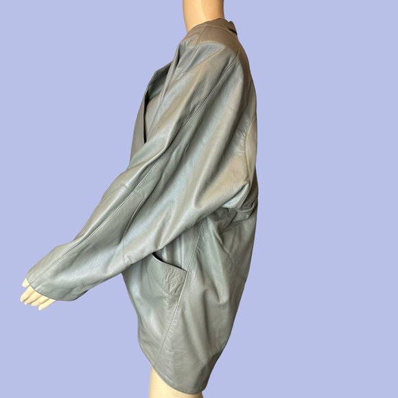 Prégo Unisex Leather Open Jackets Large L Green Collared Padded Shoulders - Picture 5 of 16